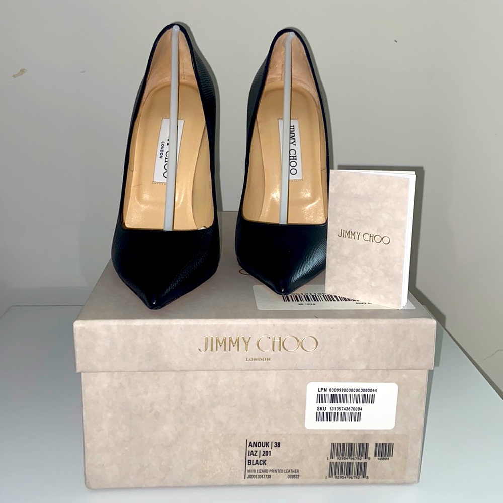 NWT Jimmy CHOO Black Anouk Mini Lizard Printed Leather